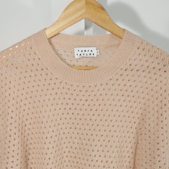 Tanya Taylor Blush Alpaca Wool Open Knit Sweater Cozy Minimalist Luxury (Size M) - Picture 4 of 9